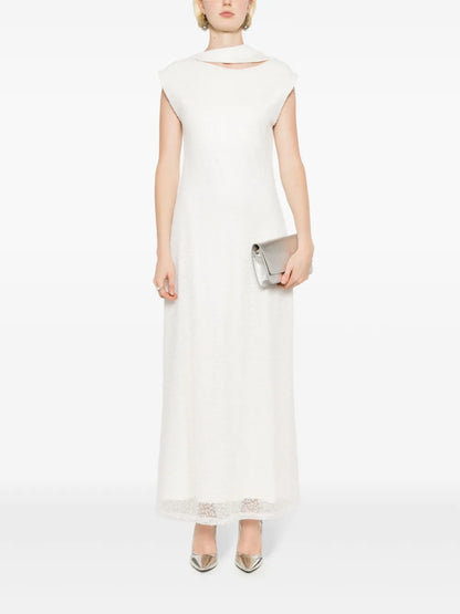 Sequin-Embellished Asymmetric-Neck Dress