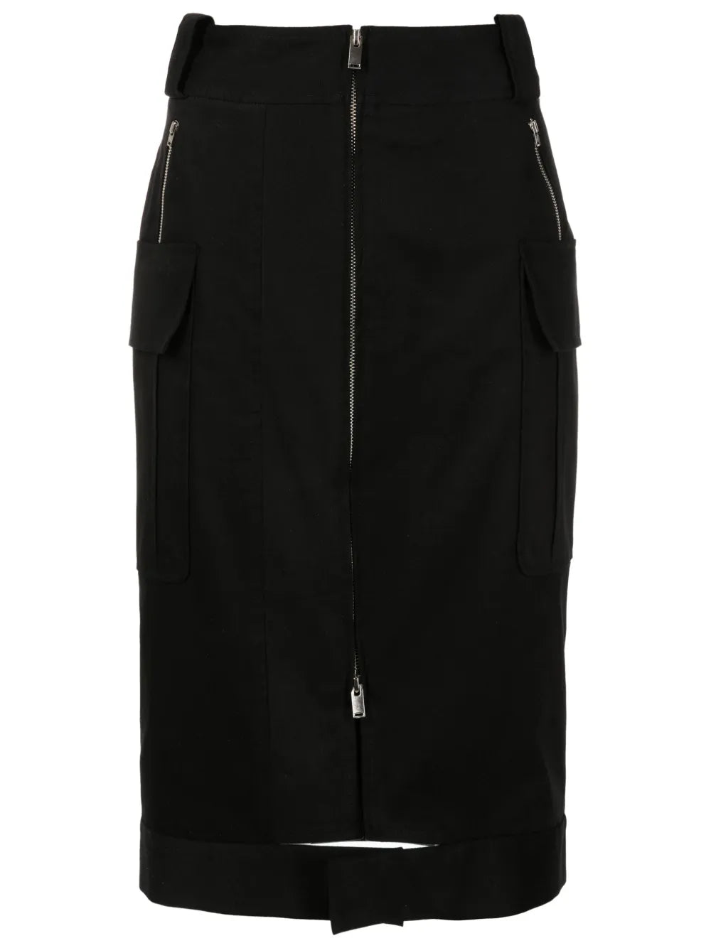 Zip-Up Cotton Midi Skirt
