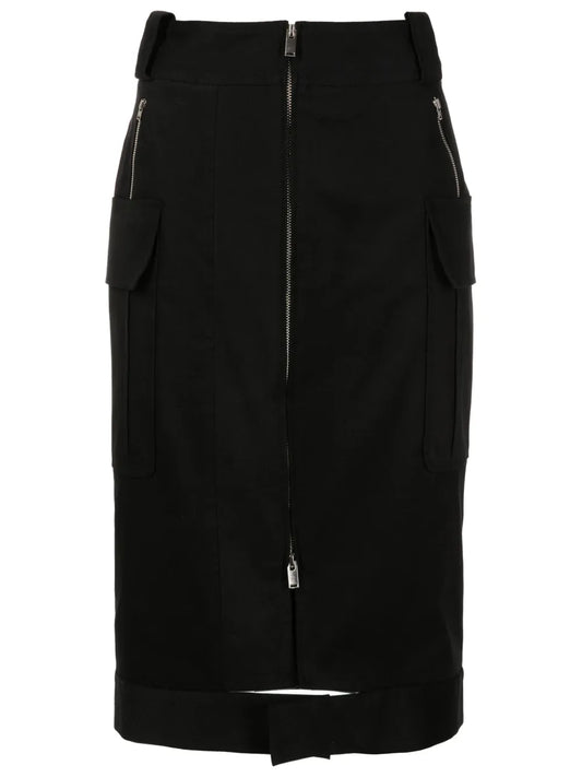 Zip-Up Cotton Midi Skirt
