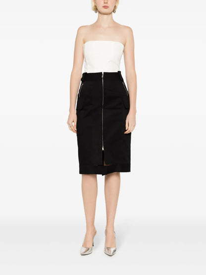 Zip-Up Cotton Midi Skirt