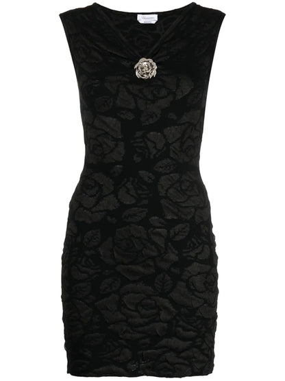 Patterned-Jacquard V-Neck Dress