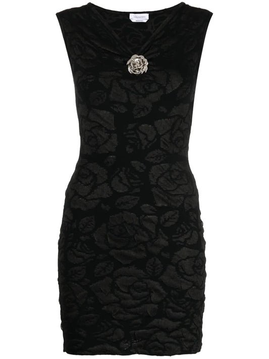 Patterned-Jacquard V-Neck Dress