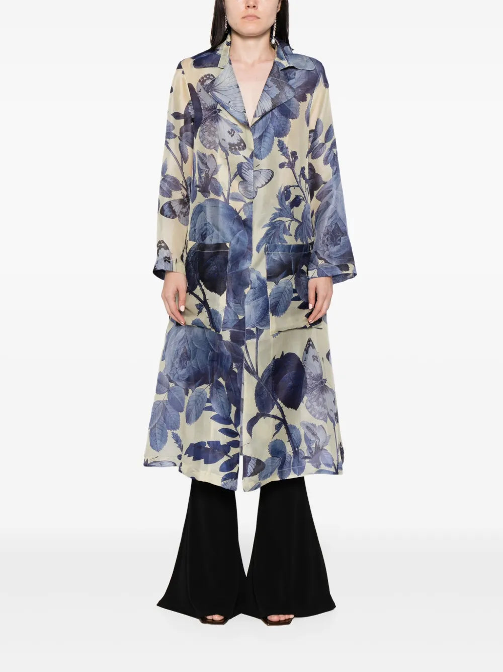 Romana Floral-Print Silk Trench Coat