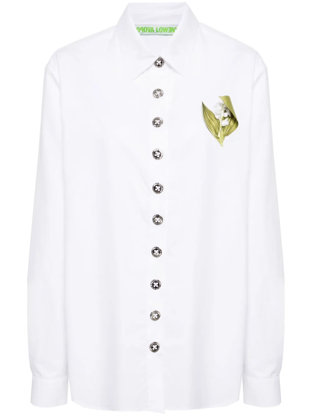 Floral-Appliqué Button-Up Shirt