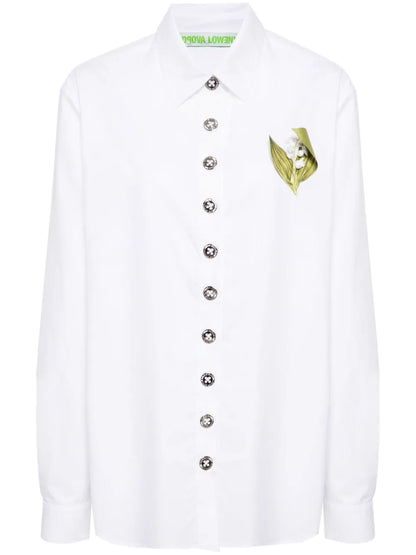 Floral-Appliqué Button-Up Shirt