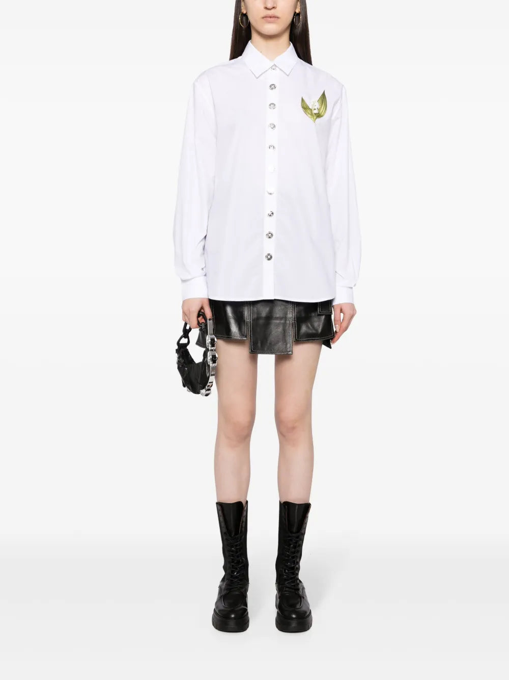 Floral-Appliqué Button-Up Shirt