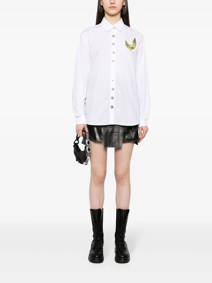 Floral-Appliqué Button-Up Shirt