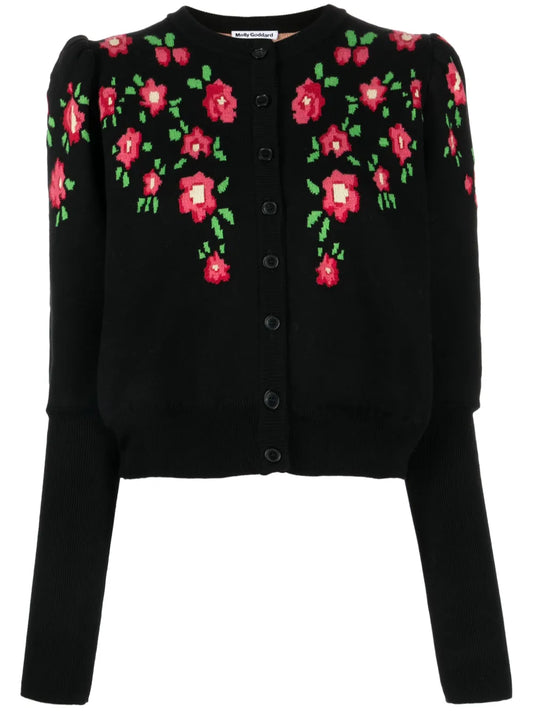 Floral-Intarsia Cotton Cardigan