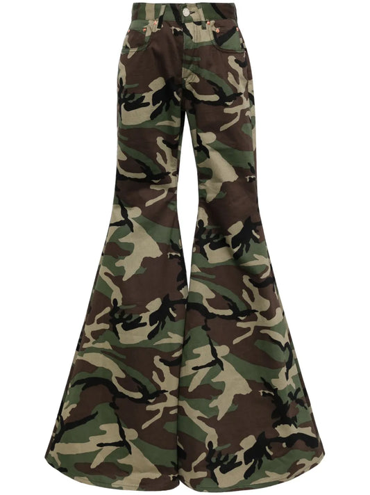 Camouflage-Print Flared Trousers