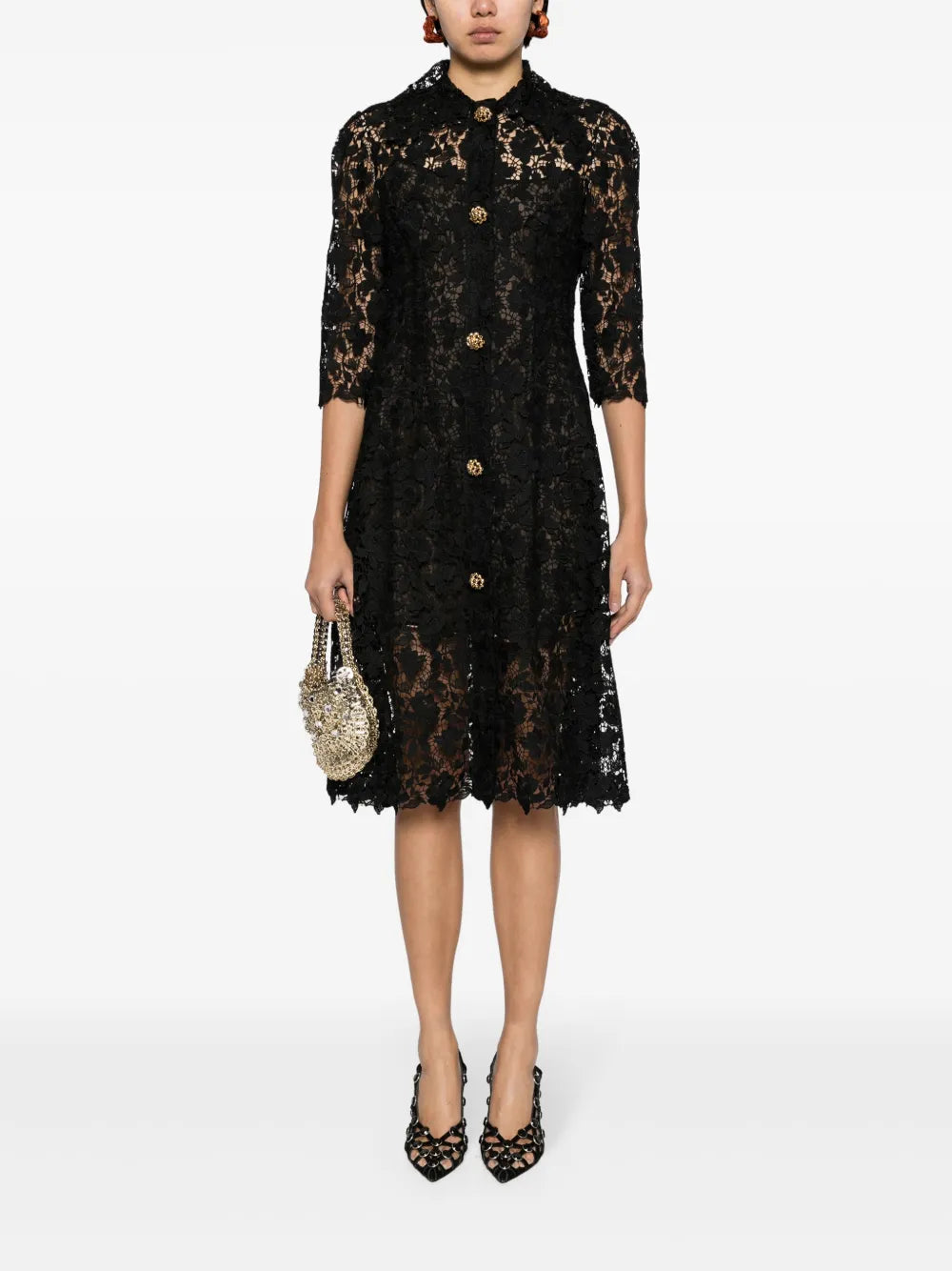 Sequinned Guipure-Lace Shirtdress
