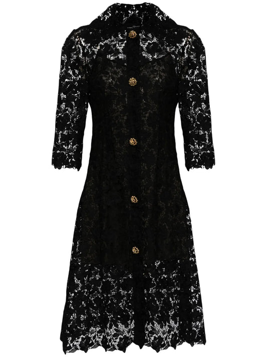 Sequinned Guipure-Lace Shirtdress