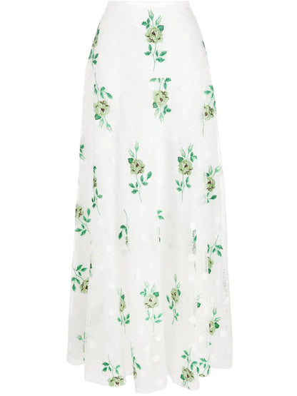 Embroidered Macramé Maxi Skirt
