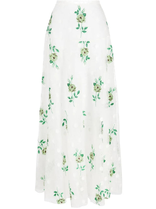 Embroidered Macramé Maxi Skirt