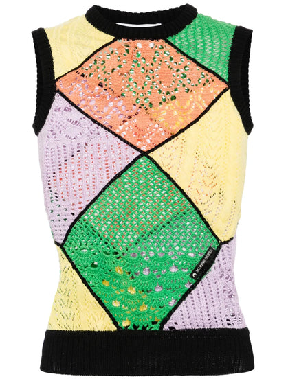 Panelled Crochet-Knit Tank Top