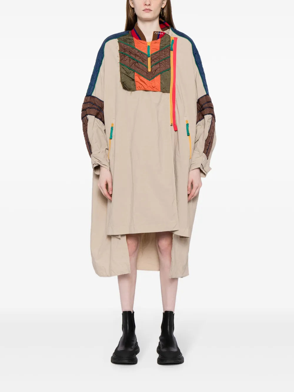 Contrasting-Panel Asymmetric Coat