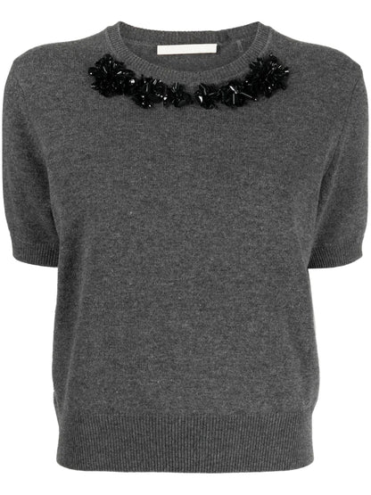 Floral-Applique Wool-Cashmere Jumper