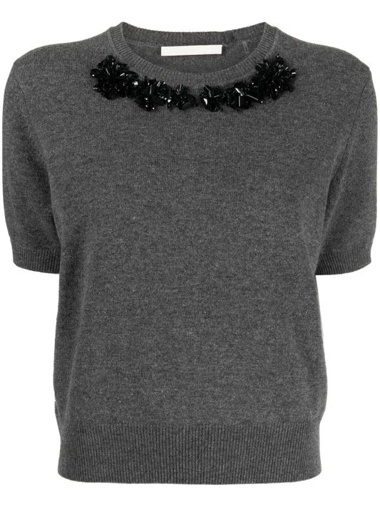 Floral-Applique Wool-Cashmere Jumper