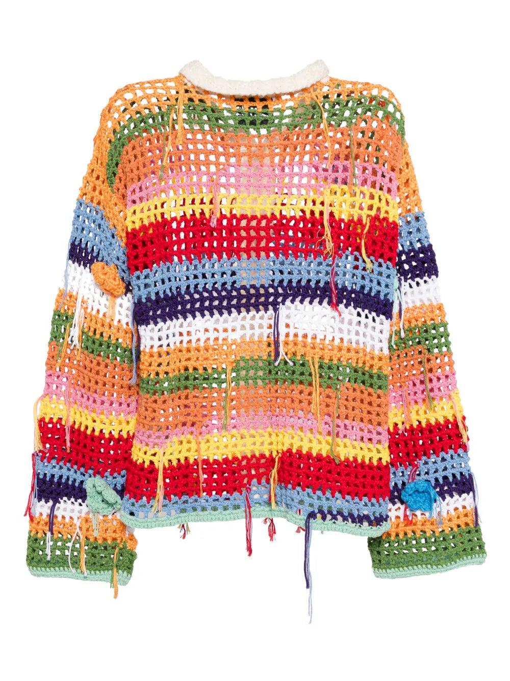 Striped Crochet-Knit Cardigan