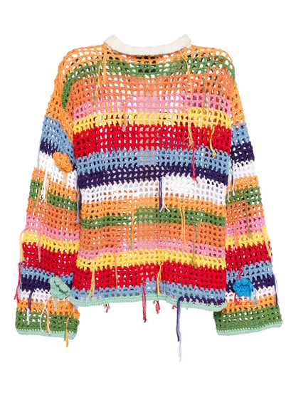 Striped Crochet-Knit Cardigan