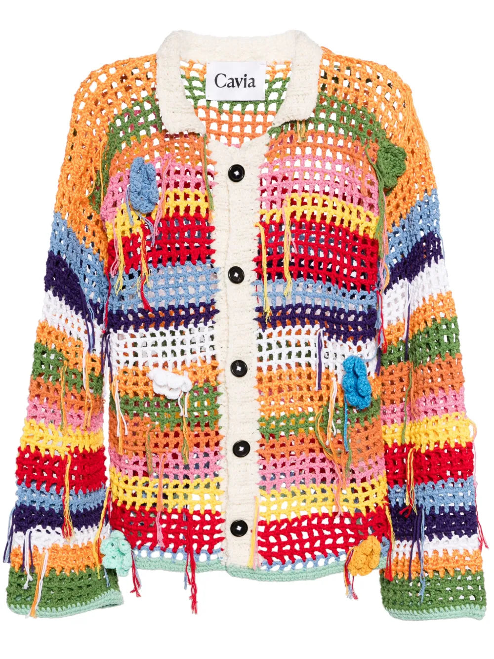 Striped Crochet-Knit Cardigan