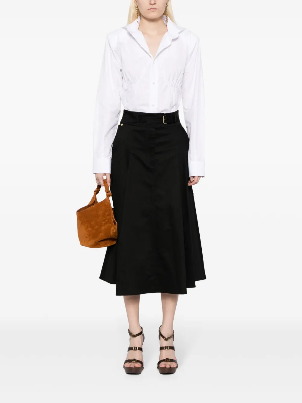 Pleated Cotton Midi Skirt