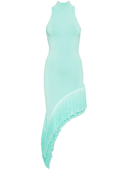Fringed Asymmetric Midi Dress