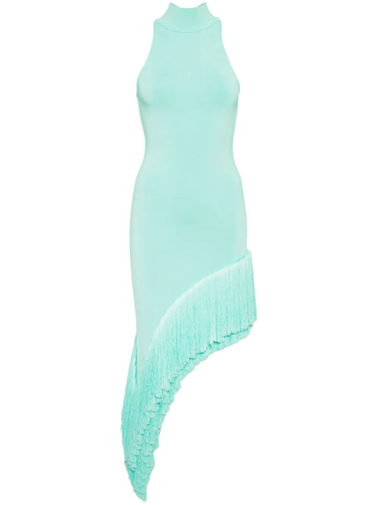 Fringed Asymmetric Midi Dress