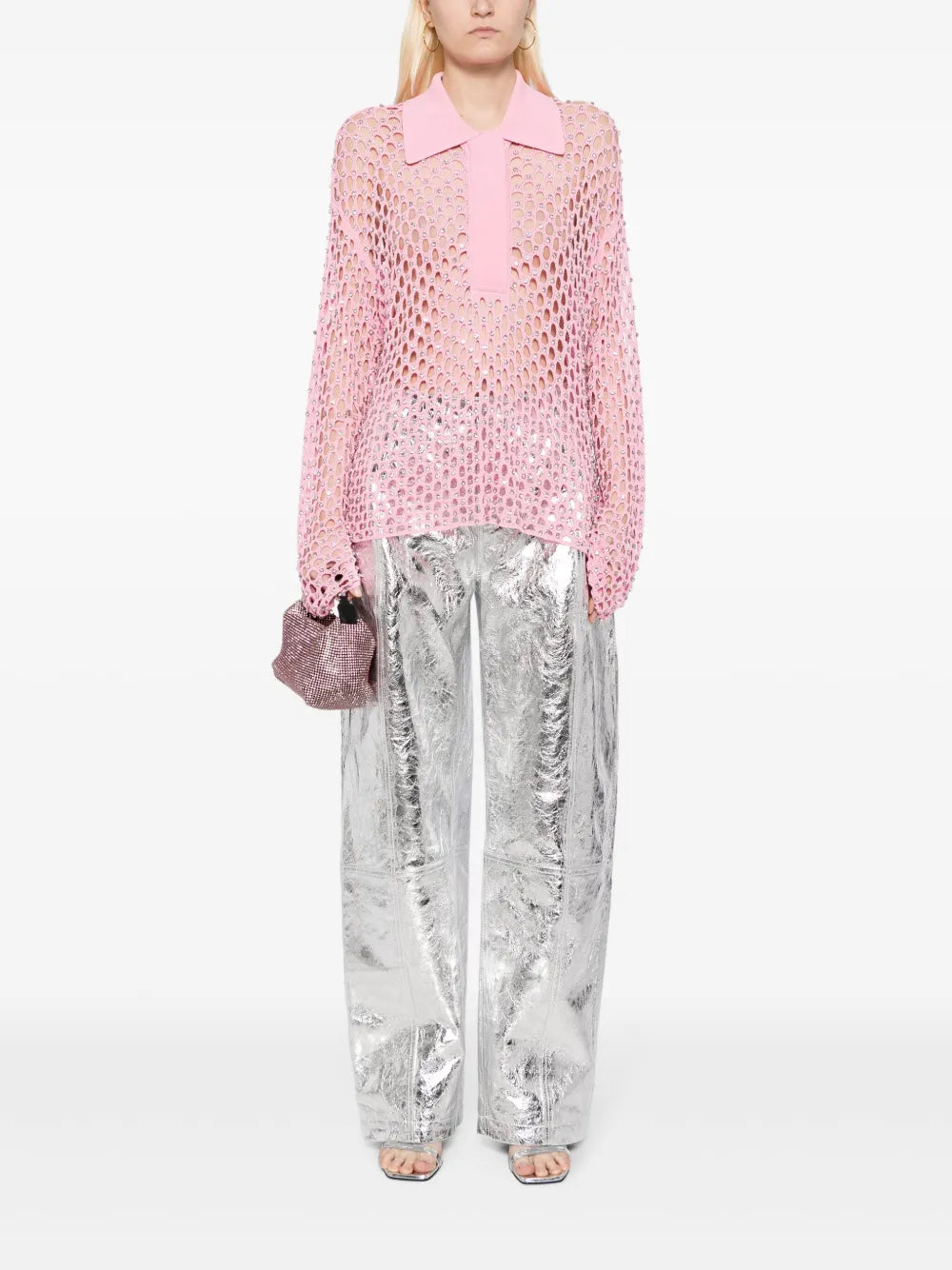 Crystal-Embroidered Net Top