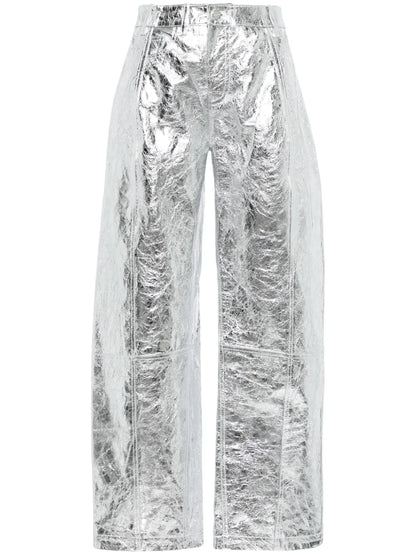 Metallic Leather Wide-Lg Trousers