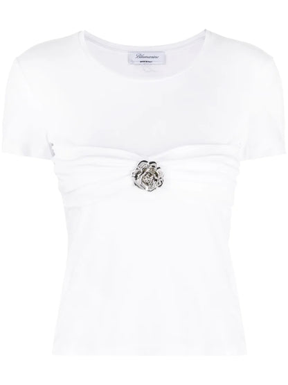 Rose-Brooch Cotton T-Shirt