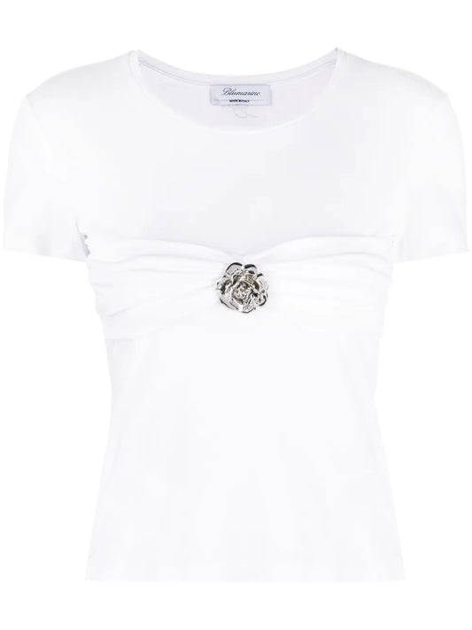 Rose-Brooch Cotton T-Shirt