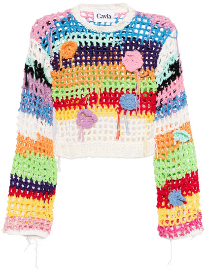 Striped Crochet-Knit Jumper