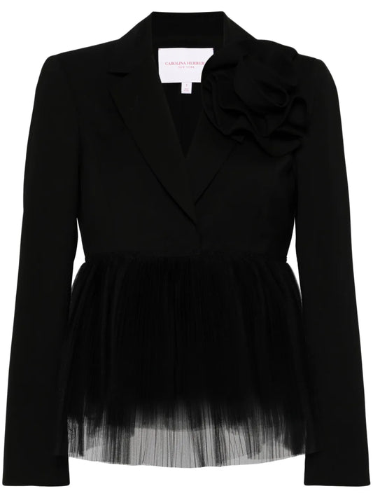 Floral-Appliqué Single-Breasted Blazer