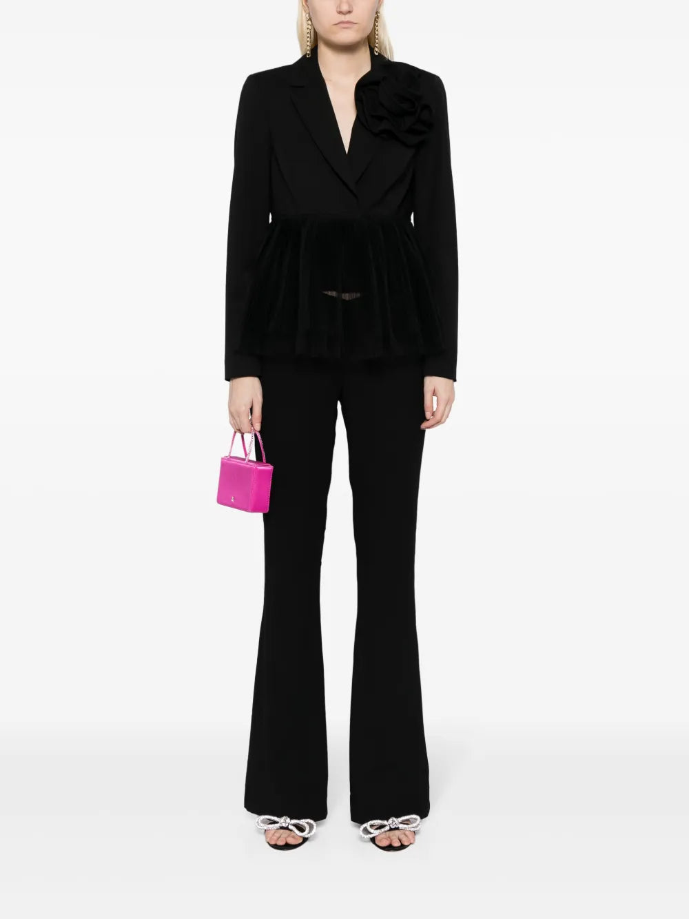 Floral-Appliqué Single-Breasted Blazer