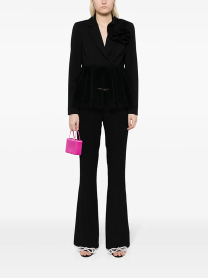 Floral-Appliqué Single-Breasted Blazer