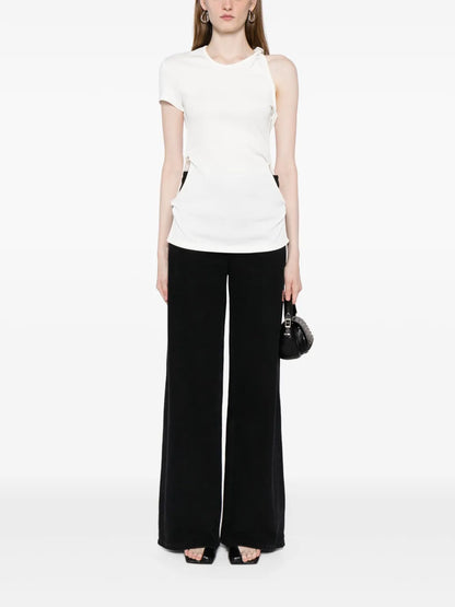 Twist-Detail Asymmetric Ribbed T-Shirt