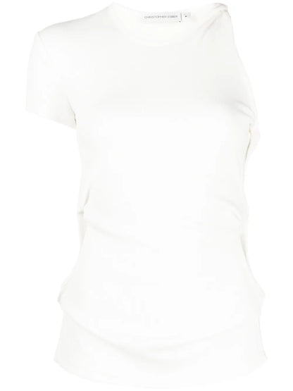 Twist-Detail Asymmetric Ribbed T-Shirt
