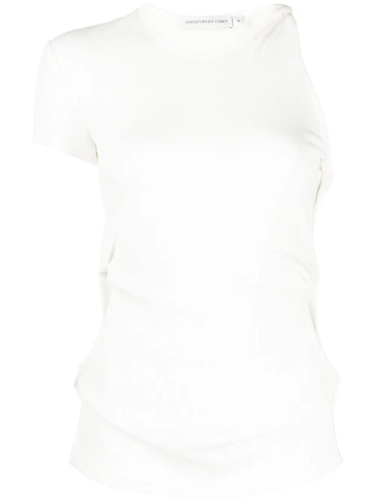 Twist-Detail Asymmetric Ribbed T-Shirt