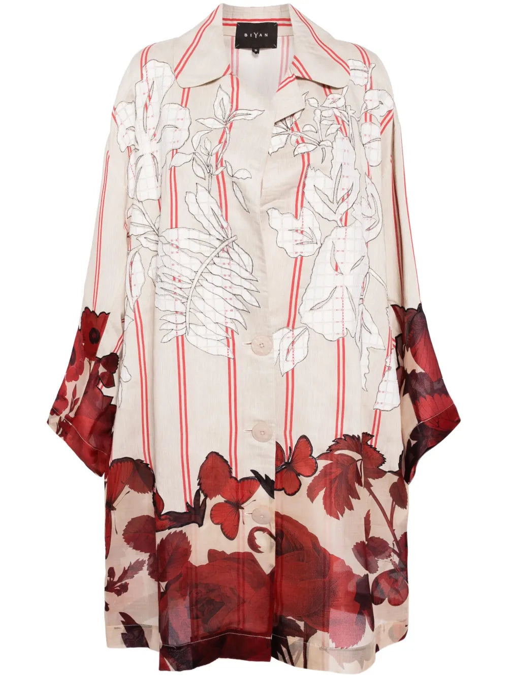 Floral-Print Button-Up Coat