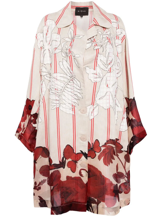 Floral-Print Button-Up Coat