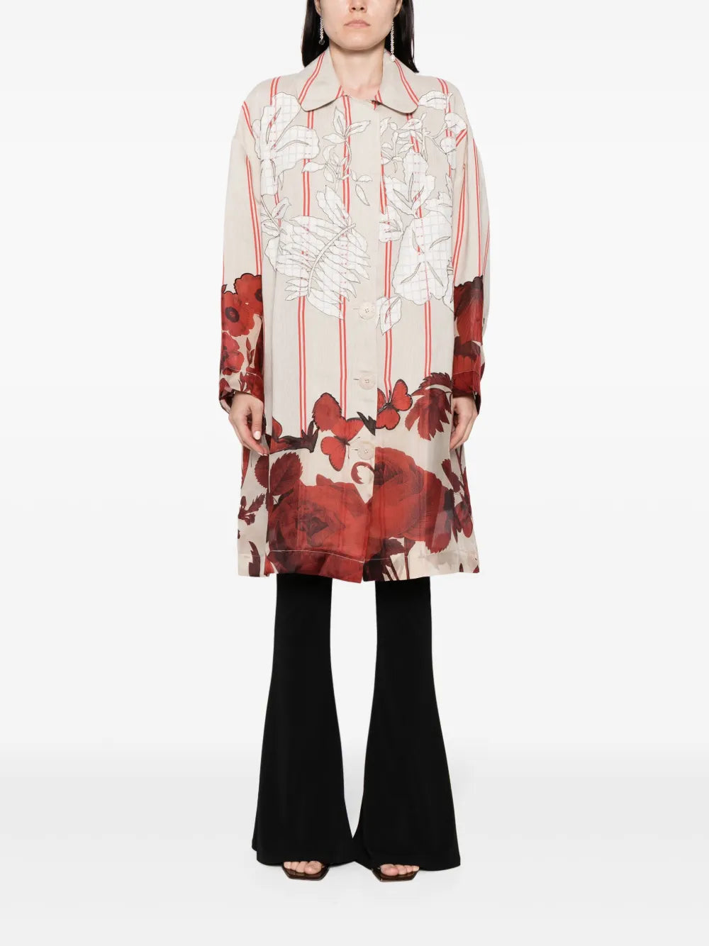 Floral-Print Button-Up Coat