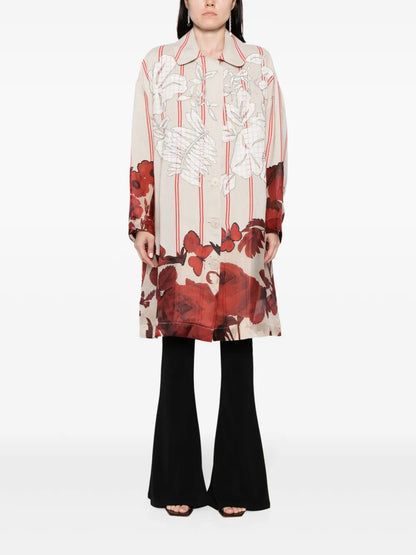 Floral-Print Button-Up Coat