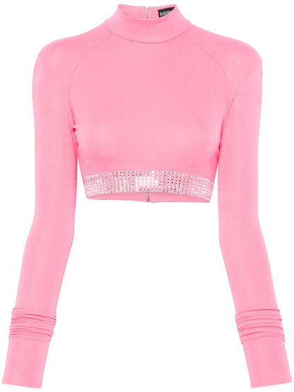 Rhinestone-Embellished Crop Top