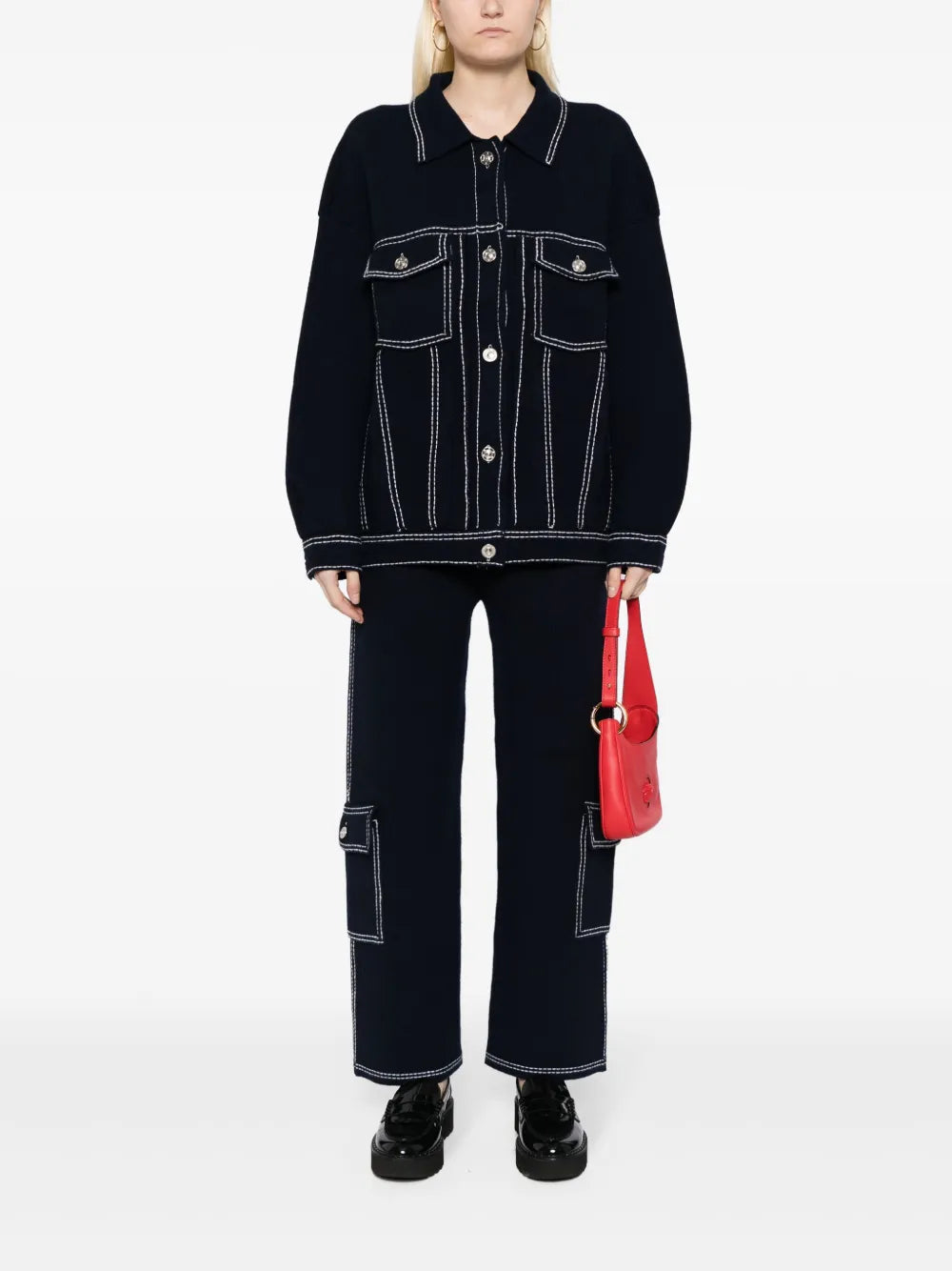 Contrast-Stitching Cargo Trousers