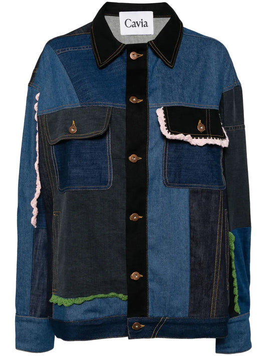 Crochet-Trim Patchwork Jacket