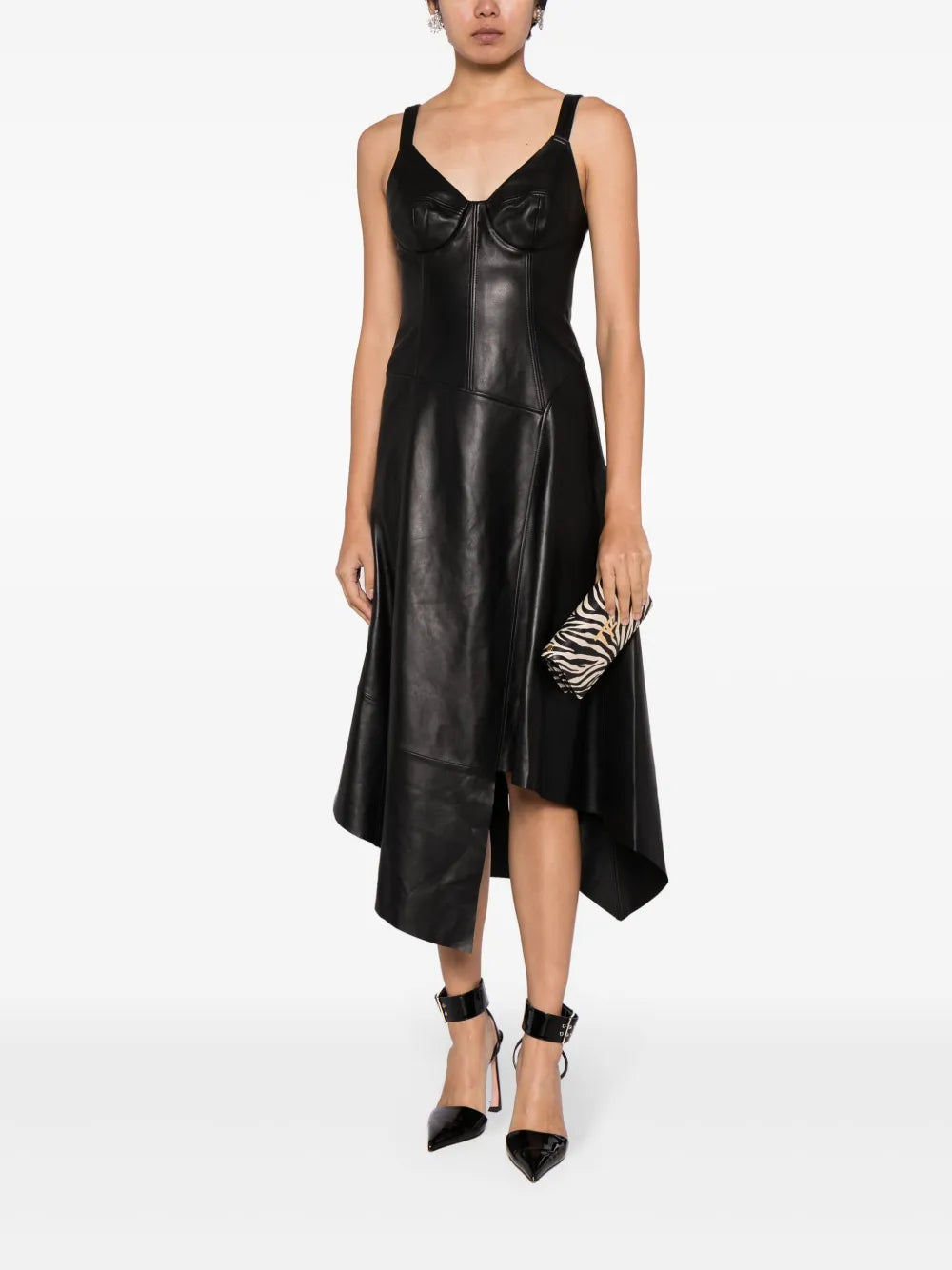 Asymmetric Leather Midi Dress