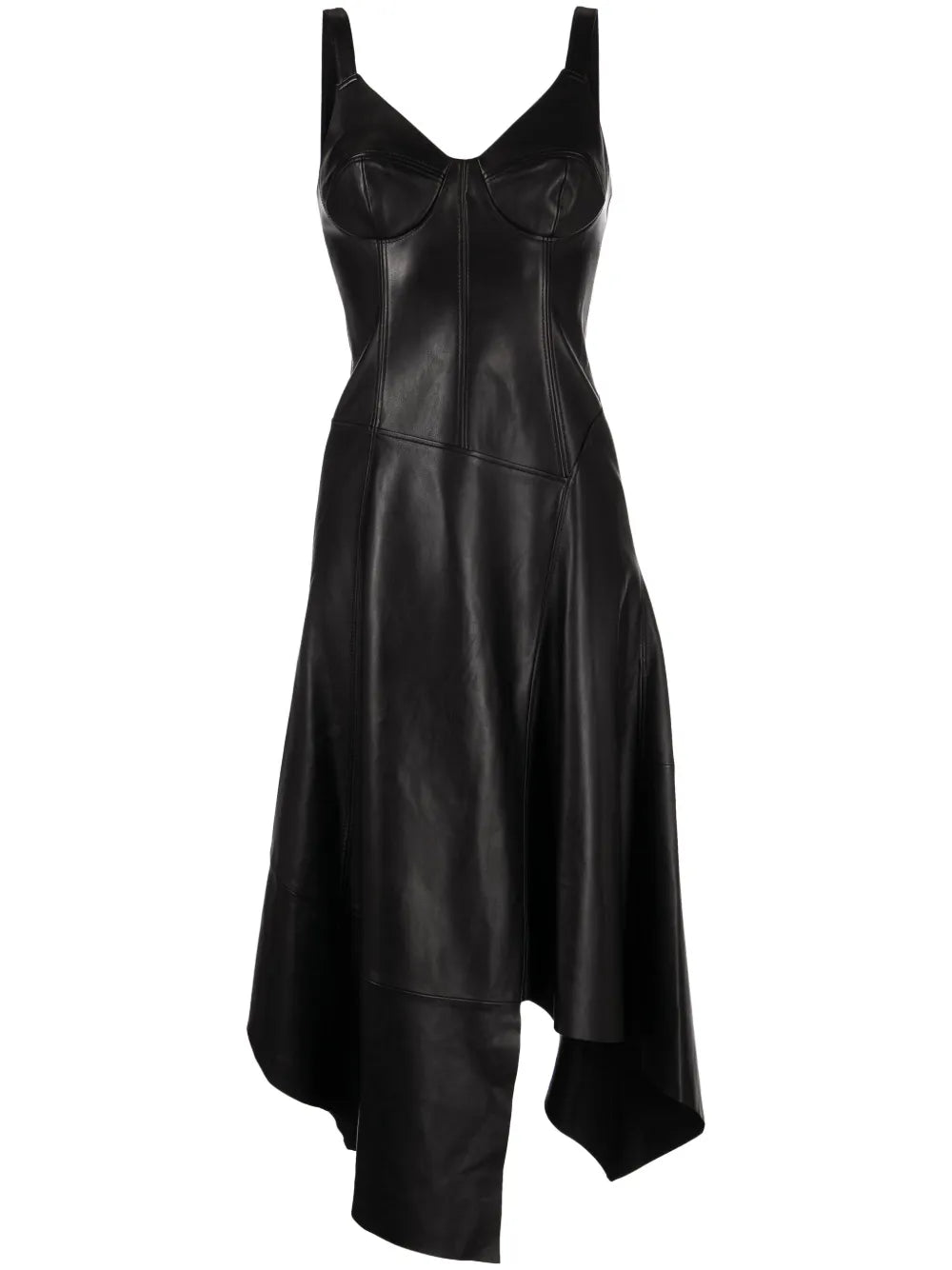 Asymmetric Leather Midi Dress