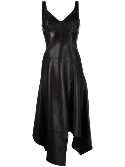 Asymmetric Leather Midi Dress