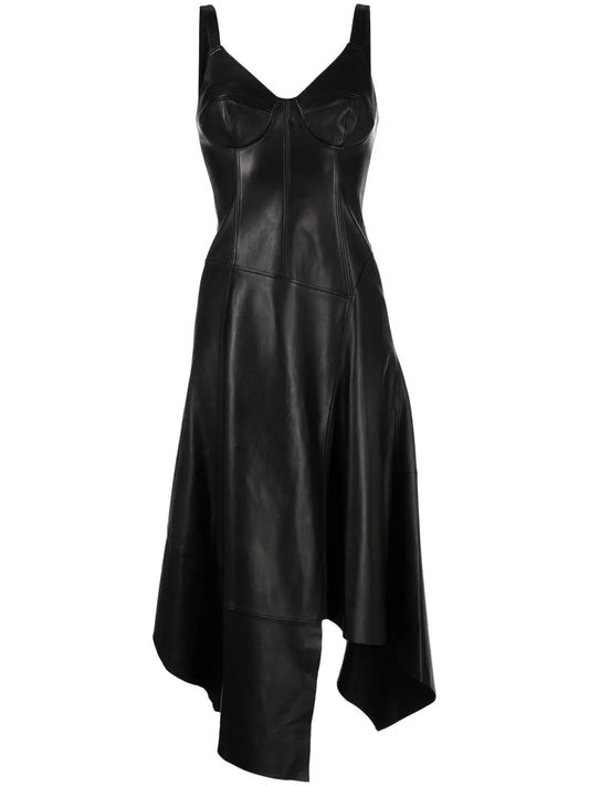 Asymmetric Leather Midi Dress