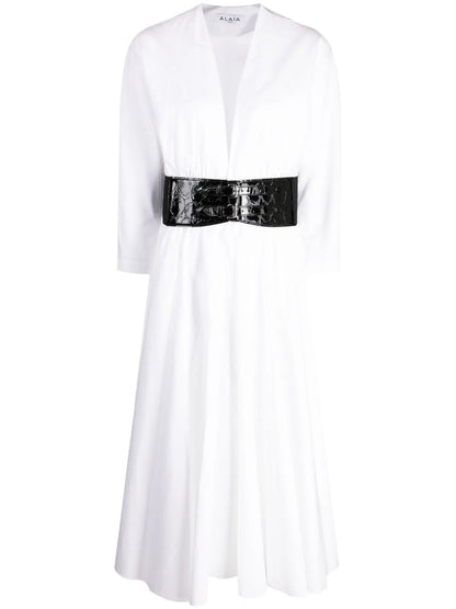 Belted Cotton Midi Dress